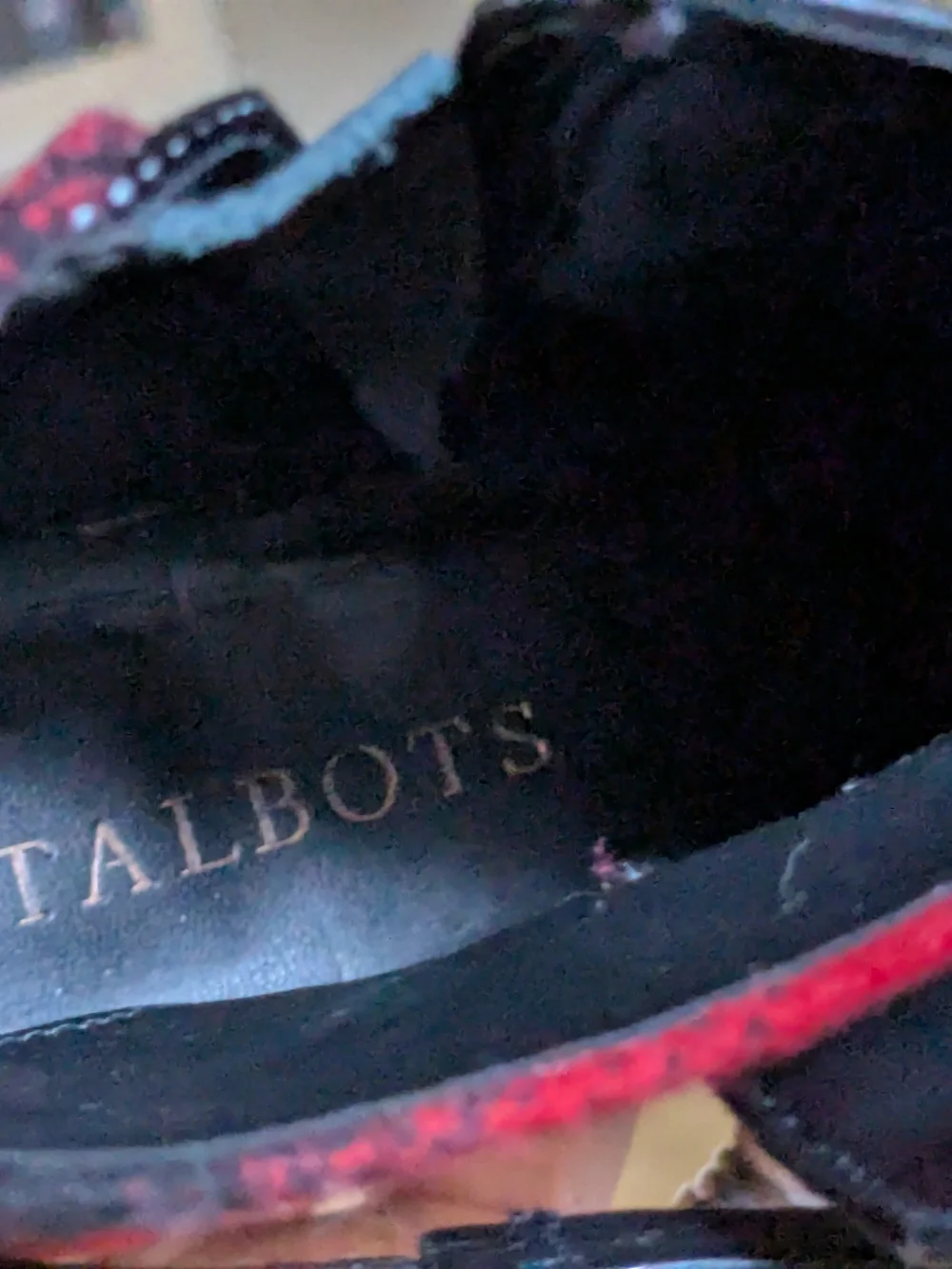 Brand New! Talbots Black Leather Ankle Boots with Red Plaid Accent Size 6M
